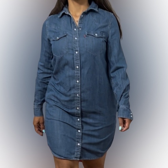 Women denim blue long sleeve dress LIVES - Picture 2 of 4